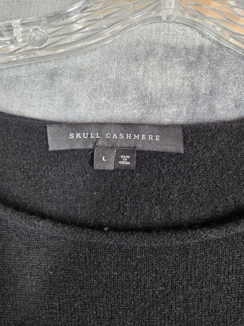 Skull Cashmere Sweater Womens Sz L Black Crew Cut Out Sleeve Cold Shoulder Goth - Picture 4 of 9